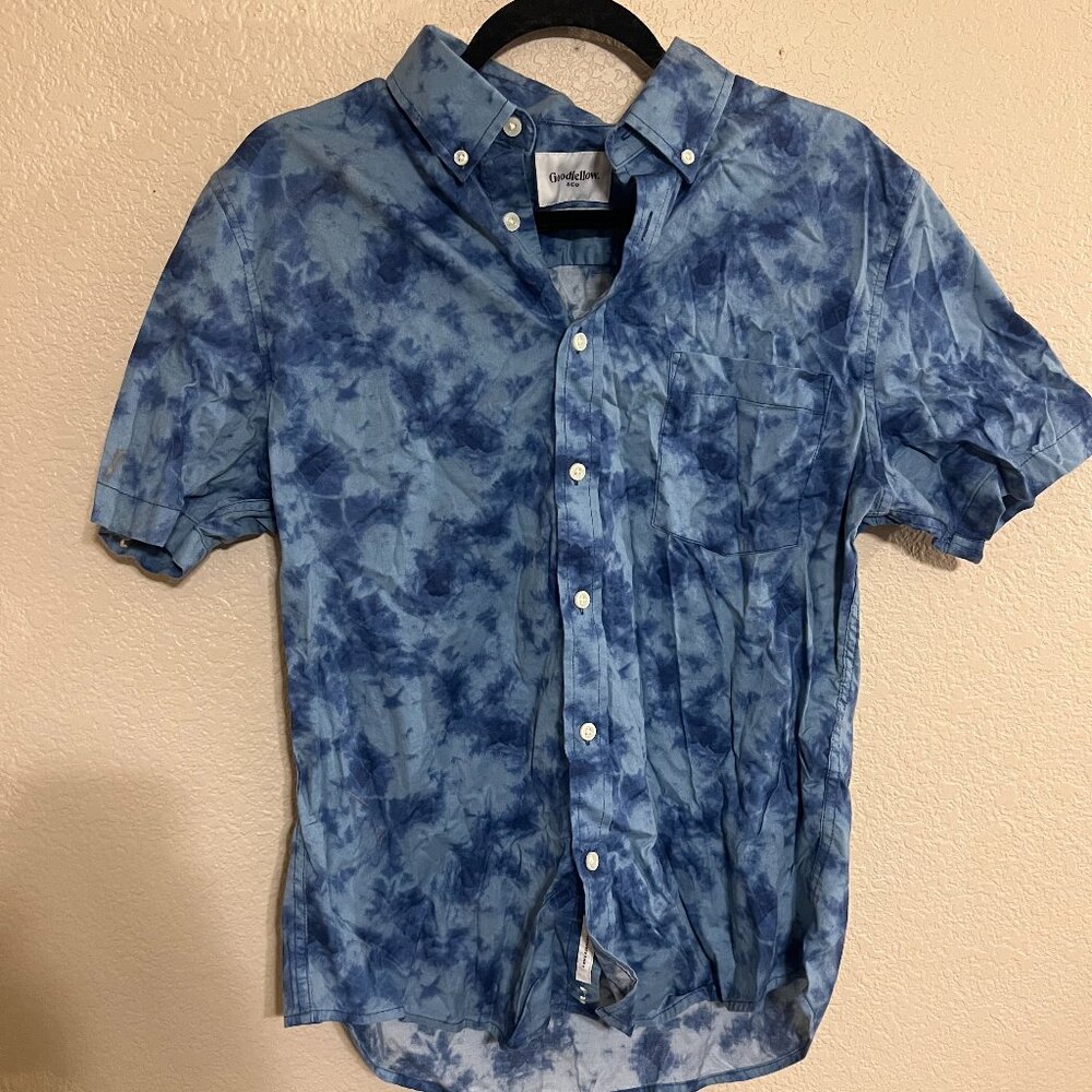 Goodfellow & Co Men’s Blue Tie-Dye Button-Down Short-Sleeve Shirt
